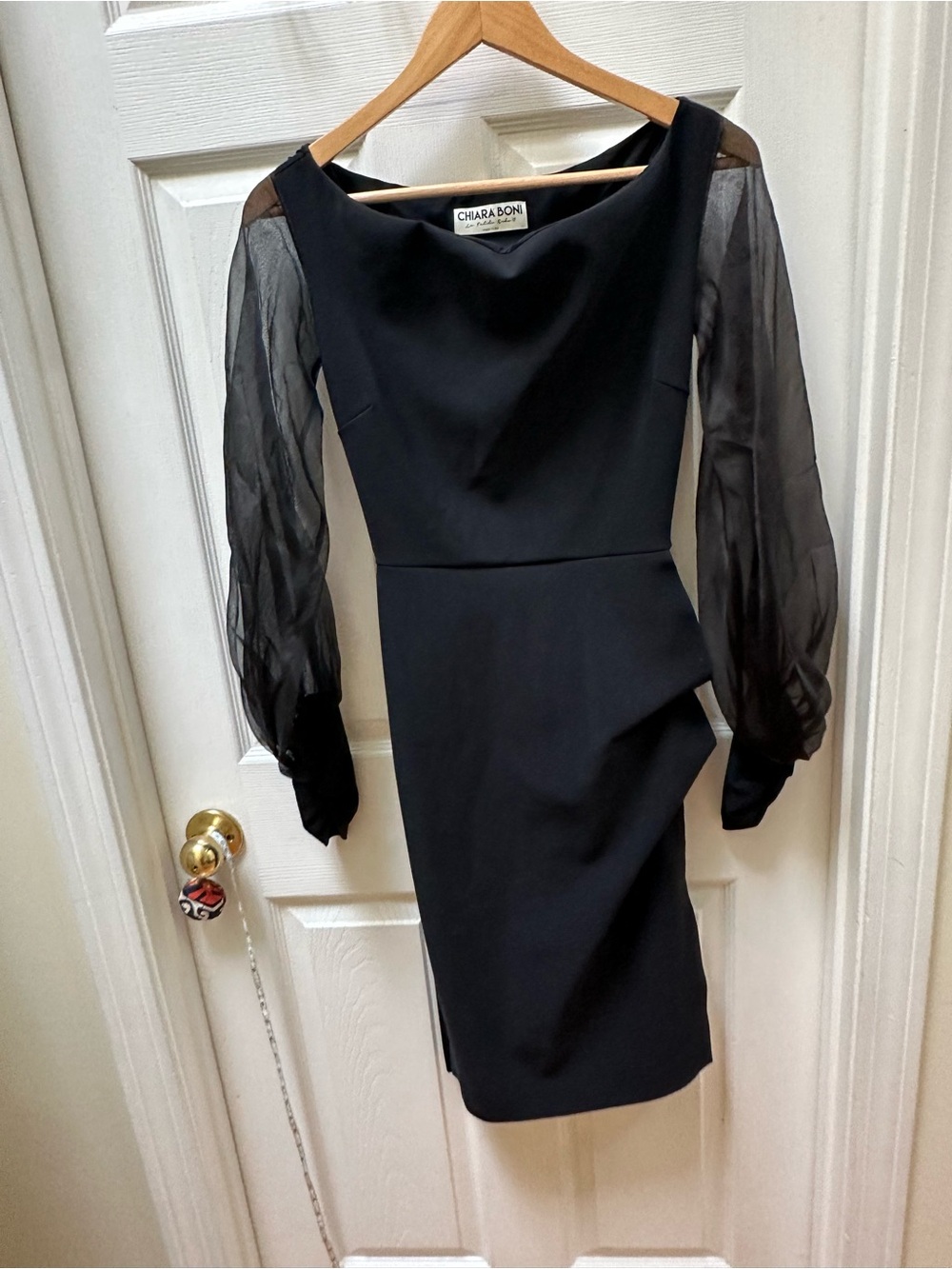 Chiara Boni Black La Petite Robe Sheer-Sleeve Cocktail Dress 4 40 short